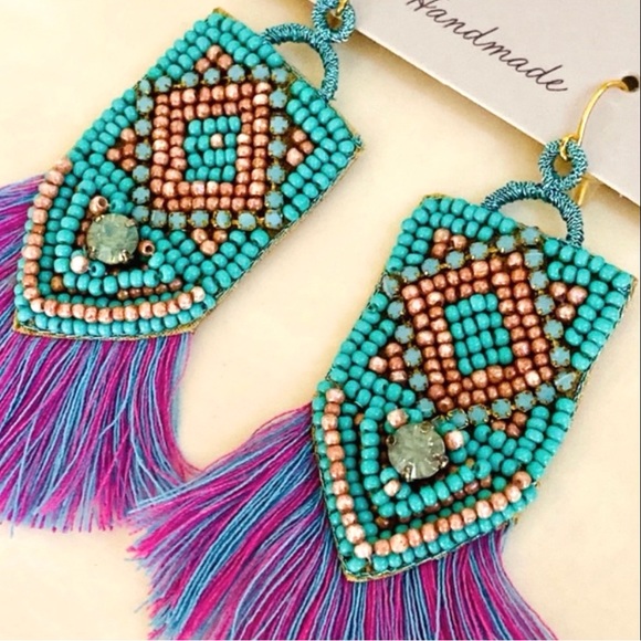 🌺🎉HP🎉🌺 NWT Anthropologie Deepa Beaded Tassel Earrings - Picture 5 of 8